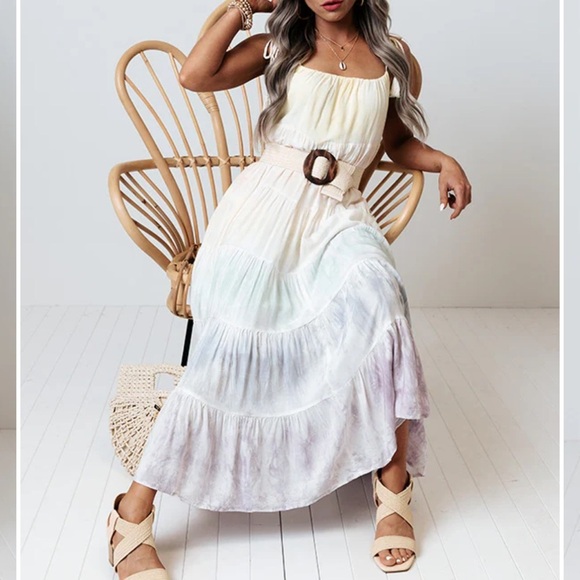 Storia Pastel Multicolored Tie-Dye Colorful Sundress Maxi Dress Size Medium - Picture 3 of 15